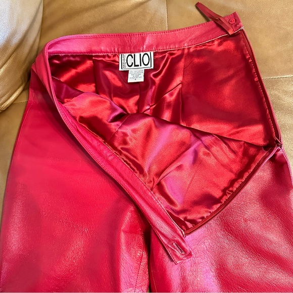 Clio Vintage 90s Genuine Leather High Waist Pants in Red size 4 - Picture 10 of 10